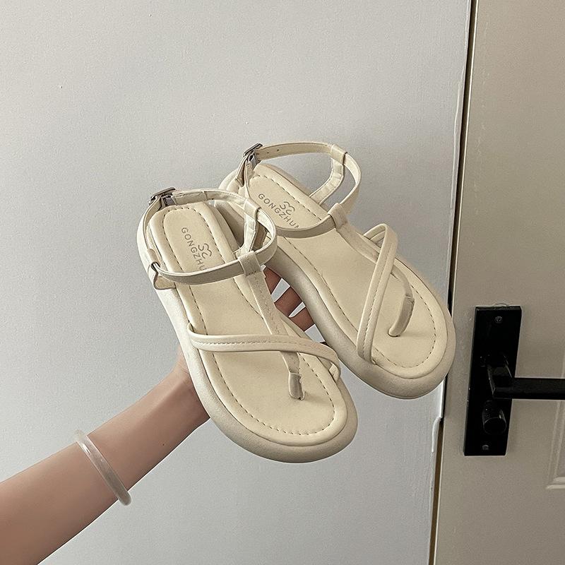 

Niche retro design sense toe sandals women s 2025 summer new comfortable skirt thick-soled non-slip beach shoes 40 бежевый