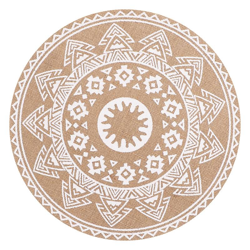 Large Round Jute Placemat Bohemian INS Style Silk Screen Printed Heat Resistant Table Mat Insulation Pad for Kitchen Dining Home Decoration