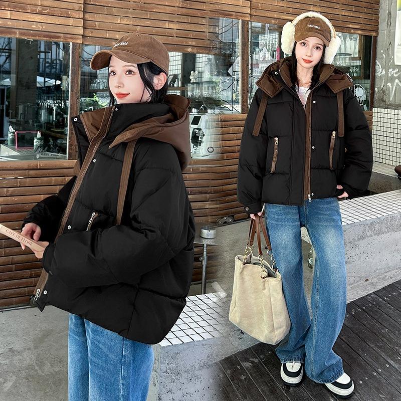 Fashion cotton clothes women's winter thickened color matching hooded bread clothes warm cotton-padded jacket