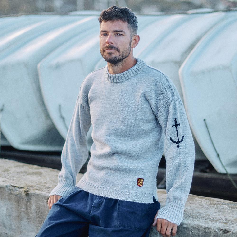 Geonjiulleunseu Crewneck Wholegarment Sweater - Light Gray