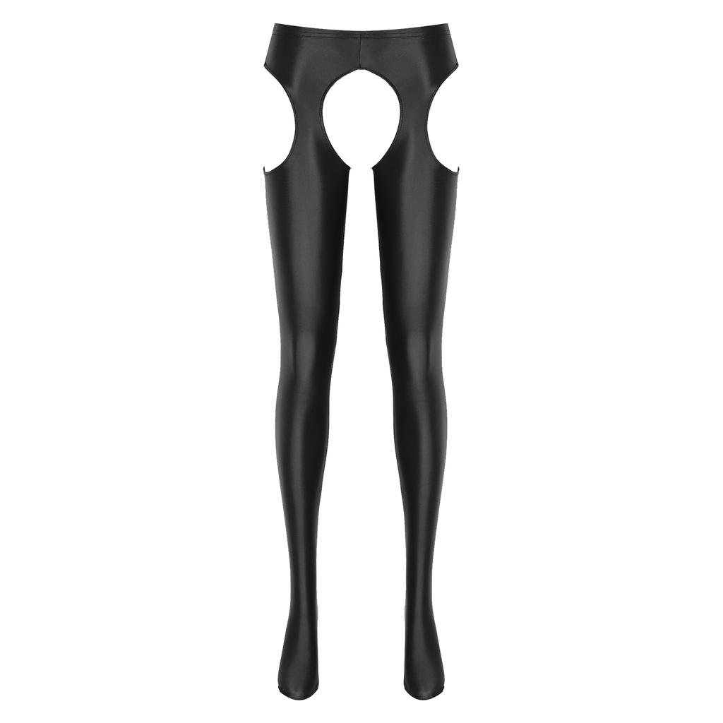 Damskie Rajstopy Bez Krocza Błyszczące Rajstopy Średnio Wysoki Stan Styl Wycięty Elastyczny Pas Wąskie Legginsy