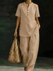2026 European & American Casual Button-down Shirt and Wide-leg Pants Linen Set