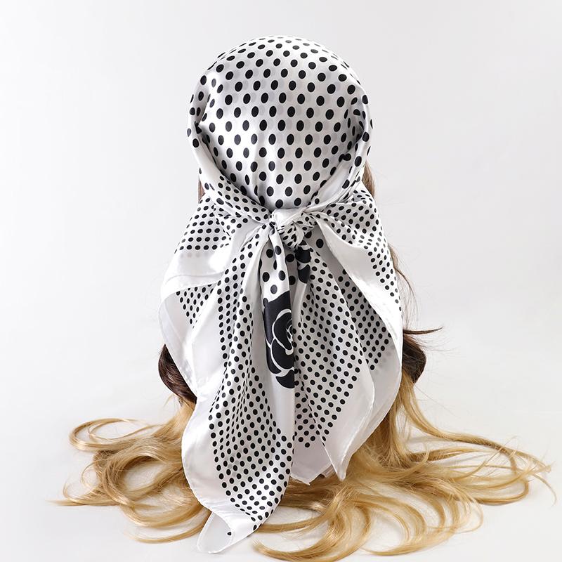 Satin Square Scarf Women Muslim Hijab Elegant  Print Silk Neckerchief Shawl Wraps Headband Handle Hair Accessories Bandana