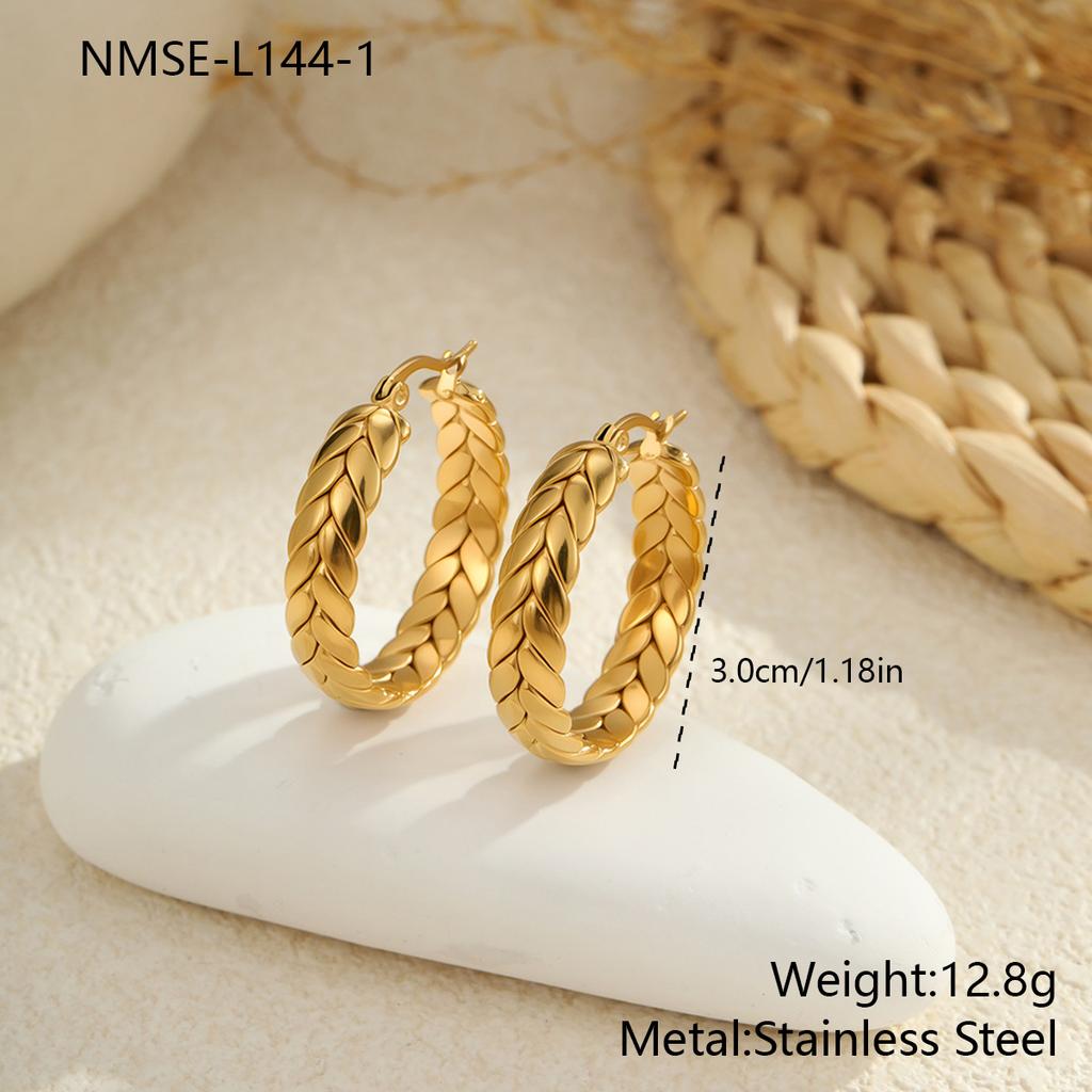 GEMCHIC Women's Geometric Woven Hoop Earrings, Gold Plated Stainless Steel Huggie Earrings for Women