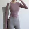 Womens Long Sleeve Yoga Top With Drawstring Waist Slim Fit Breathable Athletic Wear Running Gym Outdoor Fitness