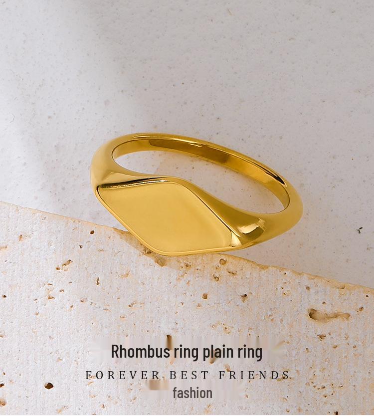 Evropsko-americký zlatý titanový ocelový retro prsten pro pár s nepravidelným kosočtvercovým designem pro ženy