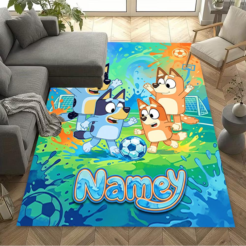 Soccer Fun Bluey Customized Name Floor Rug Office Rug Design for Dormitory Study room Playrooms Bedrooms Antislip Carpet Decorate Offices