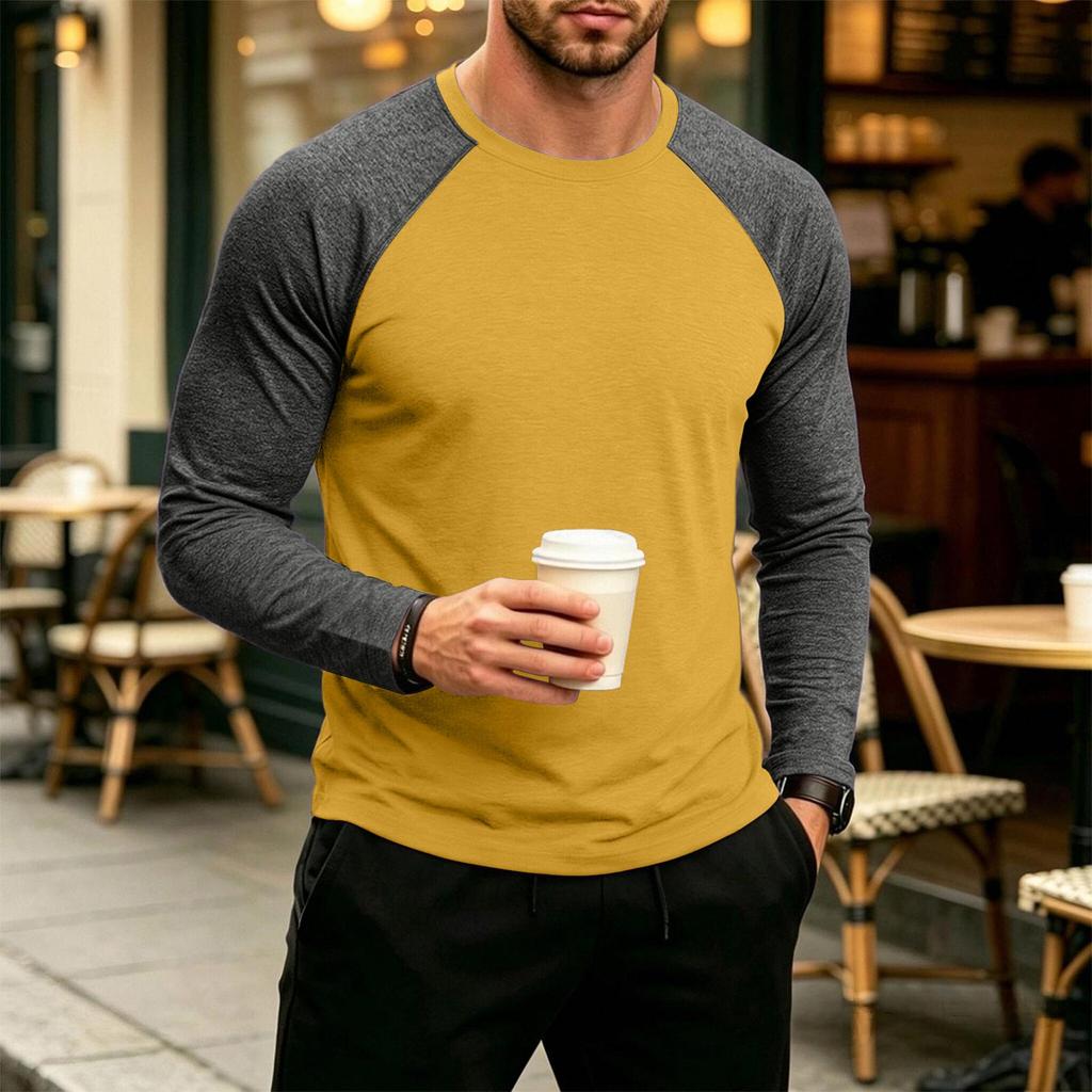 Men's Long Sleeve Color Block T-Shirt Round Neck Casual Basic Top