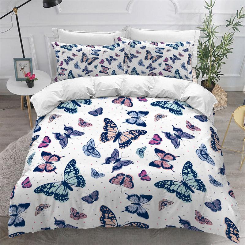 Colorful Butterfly And Floral Duvet Cover Set King Size Butterflies Theme Bedding Set For Kids Girls Comforter Cover Pillowcases