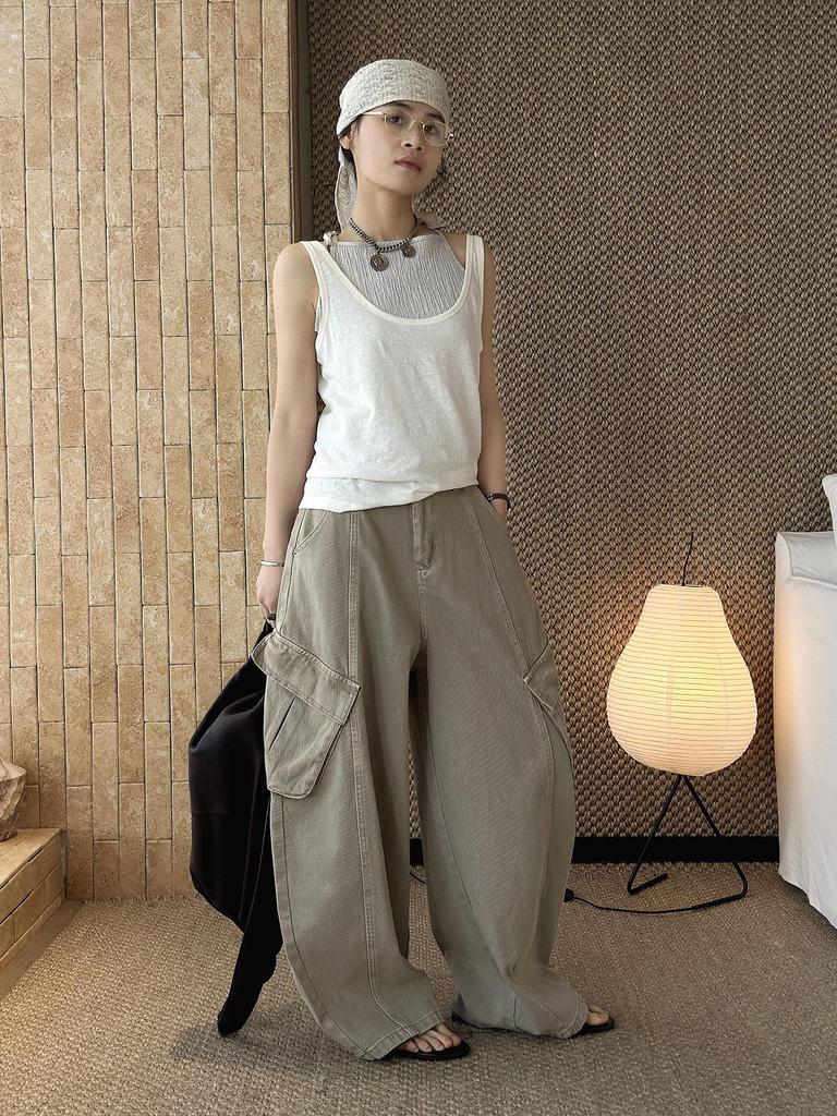 Women's 3D Patchwork Cargo Jeans with Large Pockets - Loose Wide-Leg Style for Spring/Summer Streetwear
