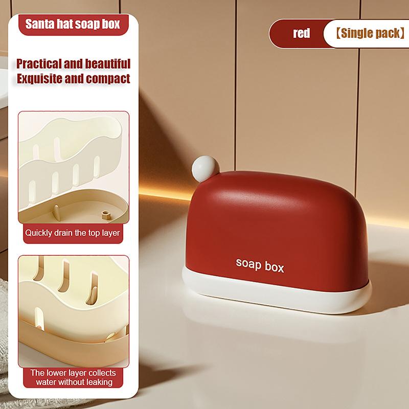 

Дорожная переносная рождественская шляпа, мыльница, слив с крышкой, оригинальная мыльница для ванной, которая сохраняет мыло сухим, мыльница красный