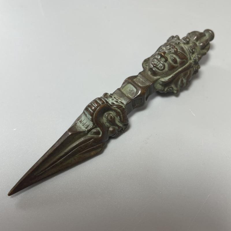 Nepal Three-Faced Buddha Statue Horse Head Mingwang Retro Handheld Ornament Vajra Decoration