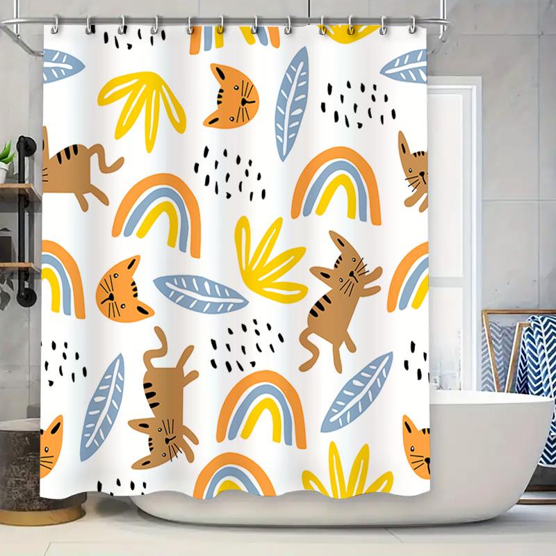 

Creative Cartoon Shower Curtain With Rainbows Cats Blue Yellow Orange Decorative Bath Mat Set For Home Decoration In Bathroom Ac W60H190(CM)-1 Pcs