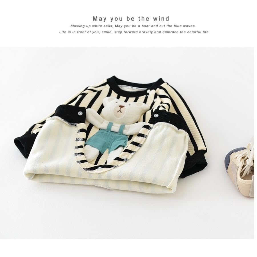 Long Sleeve Striped Animal Romper with Stuffed Soft Korean Baby 90cm [EnDast] Animal, Material, Children's Clothing, Clothing, Gift, 66cm, 73cm, 80cm,