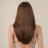 HAIRCUBE Long Straight Brown Synthetic Wigs for Women Natural Hair Dark Roots Wigs With Bangs Daily Party Heat Resistant Wigs
