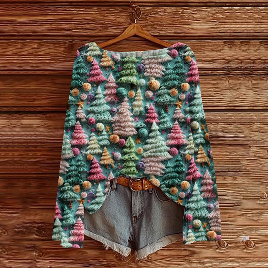 Women's Fashion Round Neck Long Sleeve Pullover Faux Sweater Knitted Pullover Top