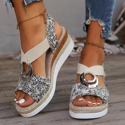 Women Metal Wedges Platform Sandals Print High Heels Random Sandals Designer 2024 Summer New Dress Beach Pumps Zapatillas Mujer