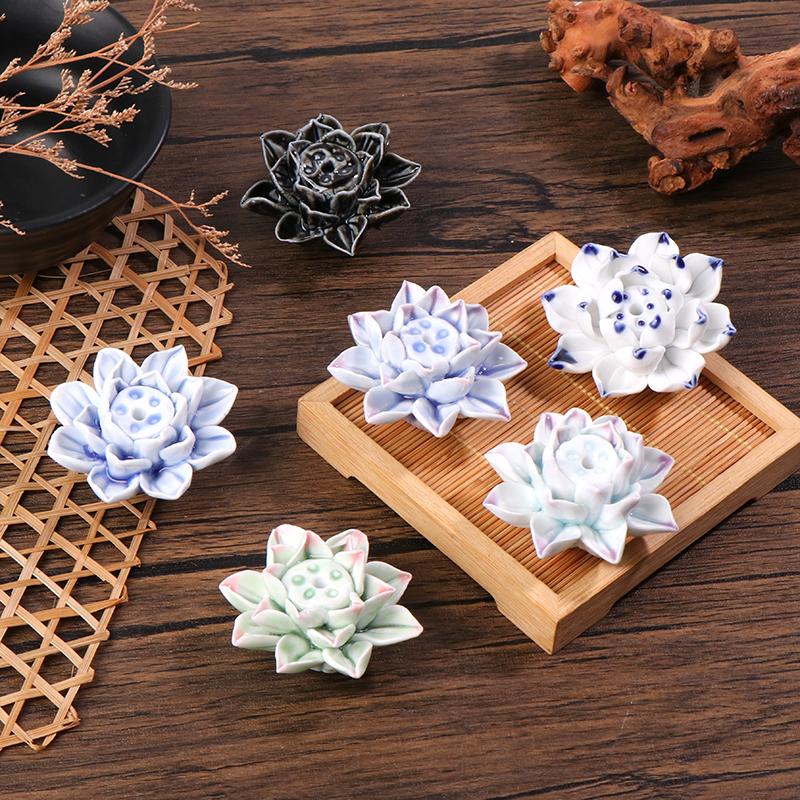 Ceramic Incense Burner Lotus Incense Stick Holder Ceramics Nasturtium Sandalwood Incense Burner For Home Office Decoration