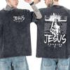 Jesus Christlich Vintage Gewaschenes T-Shirt Herren Damen Gothic Mode Übergroß Kurzarm T-Shirts Streetwear Religiöses T-Shirt