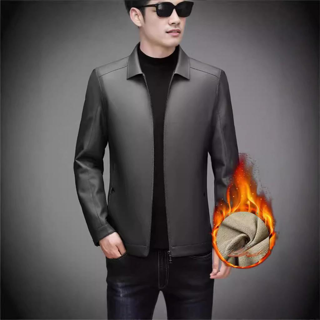 New men's leather jacket autumn and winter lapel executive business casual plush leather jacket genuine leather jacket