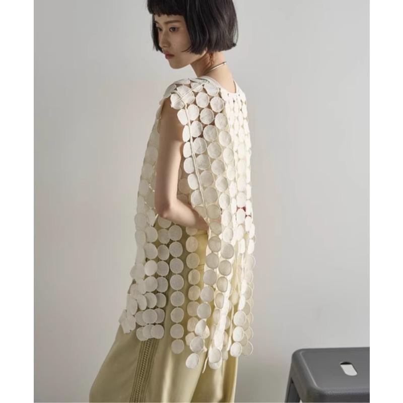 DIMANAF 2025 Nowy T-shirt Damski Dzianinowy Koronkowy Bez Rękawów Ażurowy Letni Styl Podstawowe Top Luźny