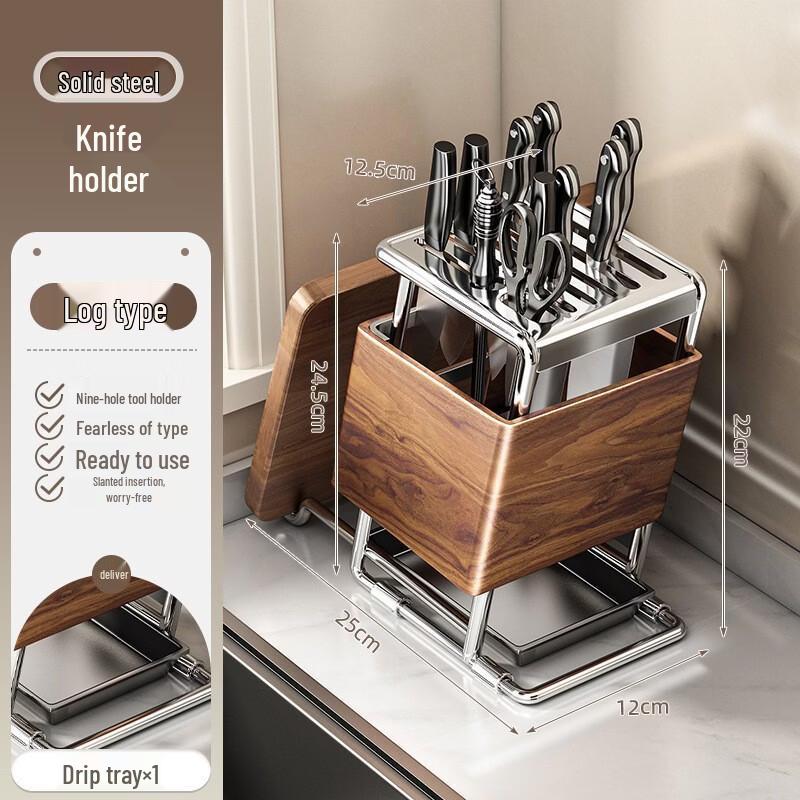 Slanted Countertop Knife Block with Chopping Board Rack