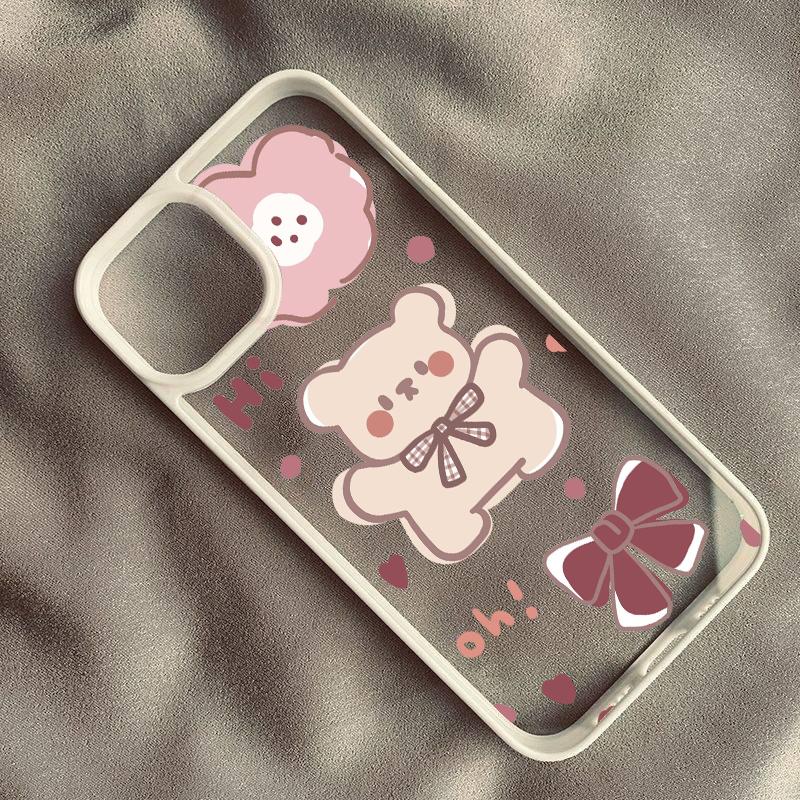 INS Korea Cartoon Bär Schleife Stoßfeste Handyhülle Für iPhone 11 15 14 Pro 13 12 Mini XR XS Max X 7 8 Plus Klare Harte Abdeckung