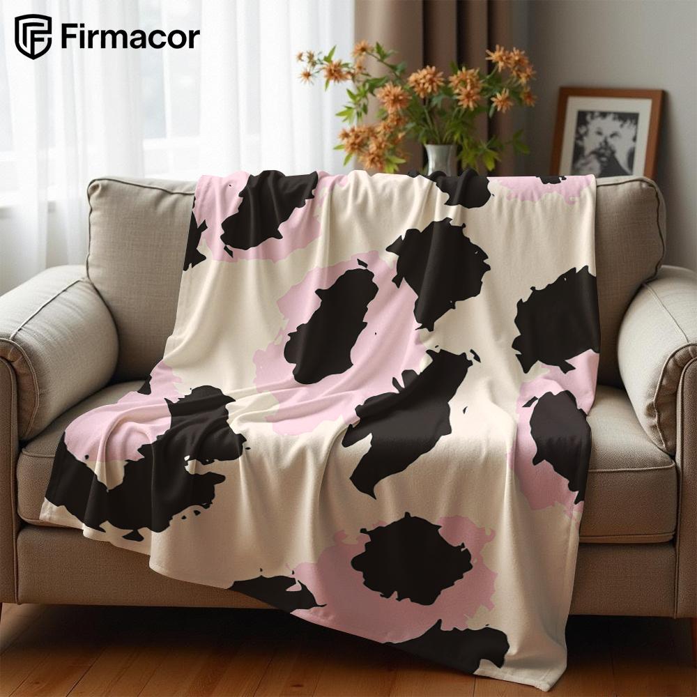 Pink Leopard Cartoon Anime Print Flannel Blanket Soft Warm Throw for Kids Bedroom Sofa Bed Christmas Office Car