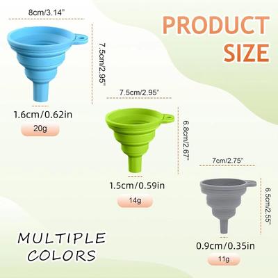 2025 New Silicone Collapsible Kitchen Funnel Set (3PC) - Food Grade Liquid Transfer Funnels for Bottles, Oil, Cooking Gadgets