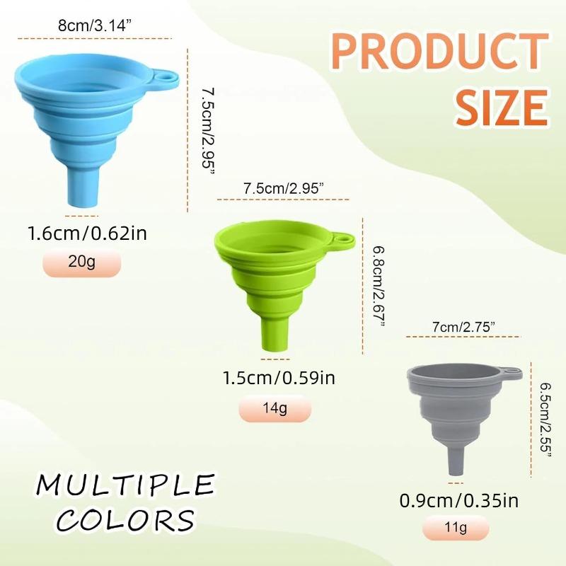 2025 New Silicone Collapsible Kitchen Funnel Set (3PC) - Food Grade Liquid Transfer Funnels for Bottles, Oil, Cooking Gadgets