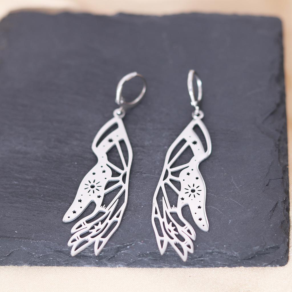 Kinitial Stainless Steel Death Moth Sun Moon Snake Mushroom Cactus Hamsa Hand Horse Earrings For Women Trendy Piercing Jewelry