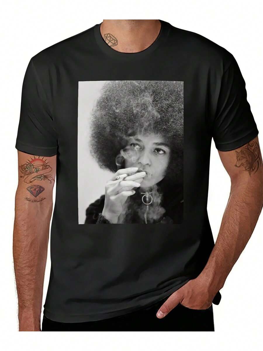 Унисекс Винтажная Графическая Футболка Черная с Коротким Рукавом Аниме Футболка с Смелым Художественным Принтом L