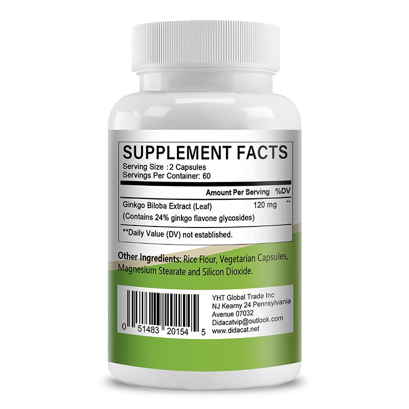 Didacat Ginkgo Biloba Extract 120mg Supplement, 24% Flavone Glycosides, 120 Capsules