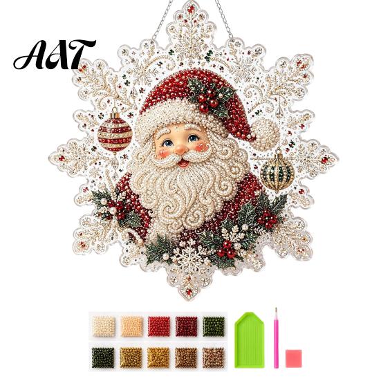 Festliche Heimwanddekorationen Weihnachten Perlmutt-Malerei Sonnenfänger Kunst-Bastelset, Acryl-Schneeflocken-Form Platten-Ornament Bastelsets mit Spitzenrand, 3D