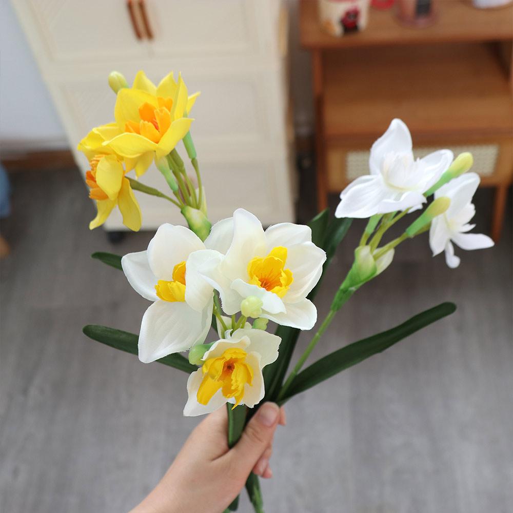 Silk Flowers Artificial Narcissus Flowers Real Touch Artificial Bouquet  Home Decoration