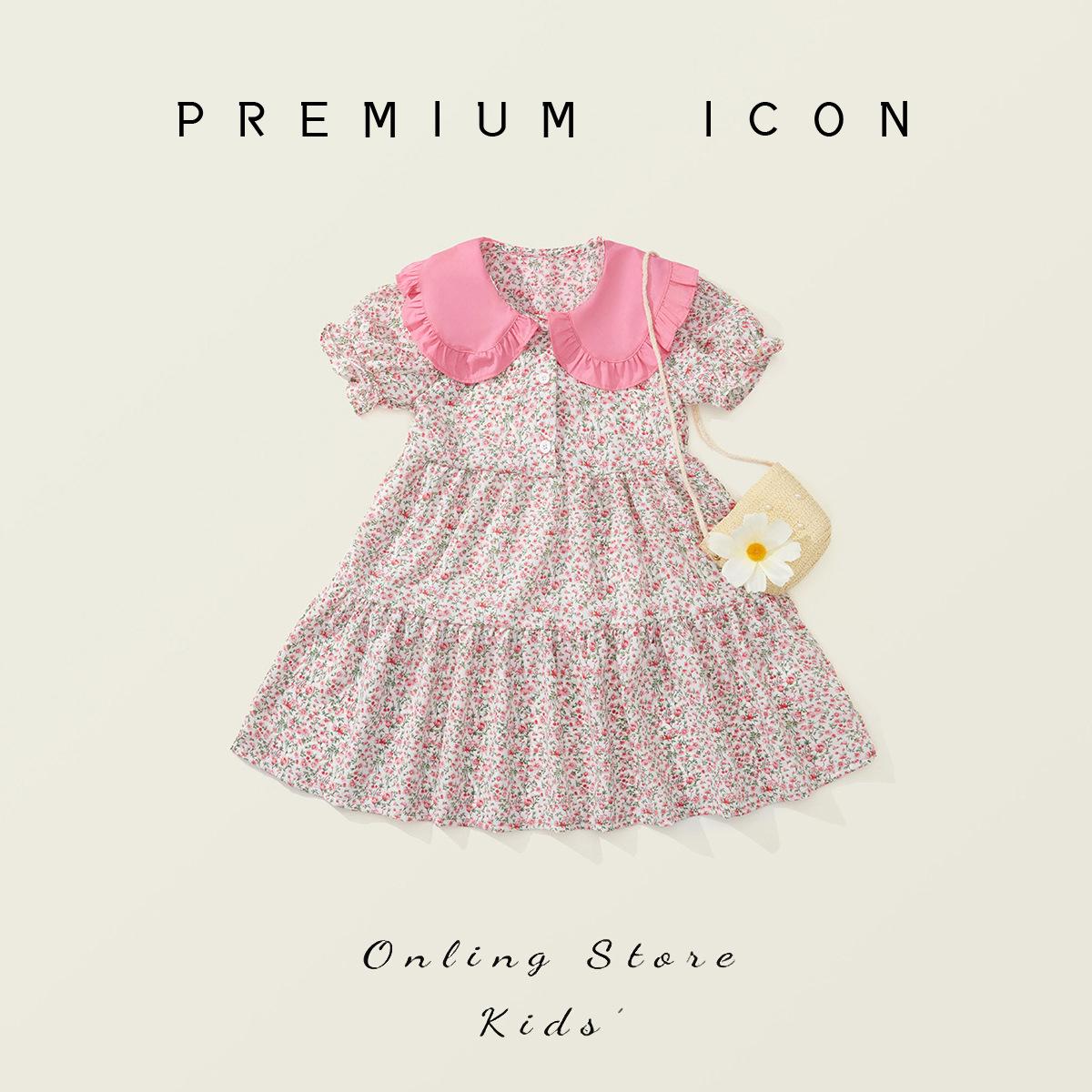 Девичье цветочное летнее платье 2025: Корейский стиль Мори с сумкой - Модная пасторальная одежда для детей 130 cm