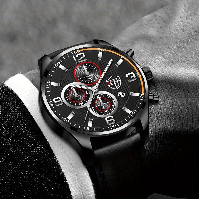 2PCS/Set DEYROS Luxury Men's Watch Fashion Men's Leather Strap Calendar Watch Casual Men's Quartz Watch Father's Day Gift