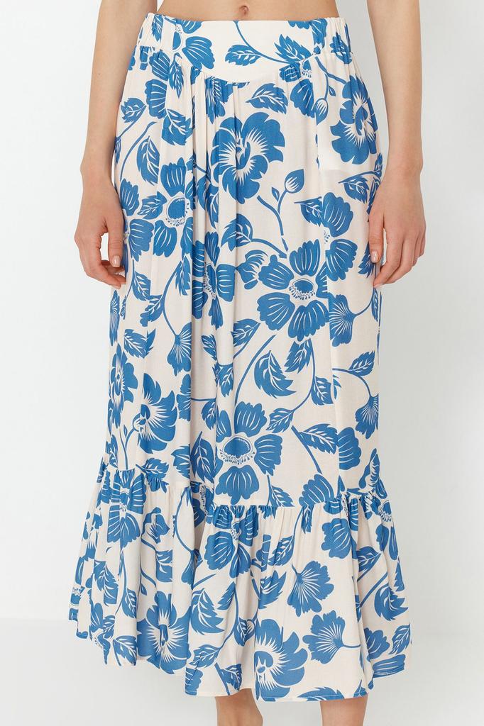 Women's Style Bottom-Top Set Clothes Floral Patterned Woven Flounce Blouse Skirt Set