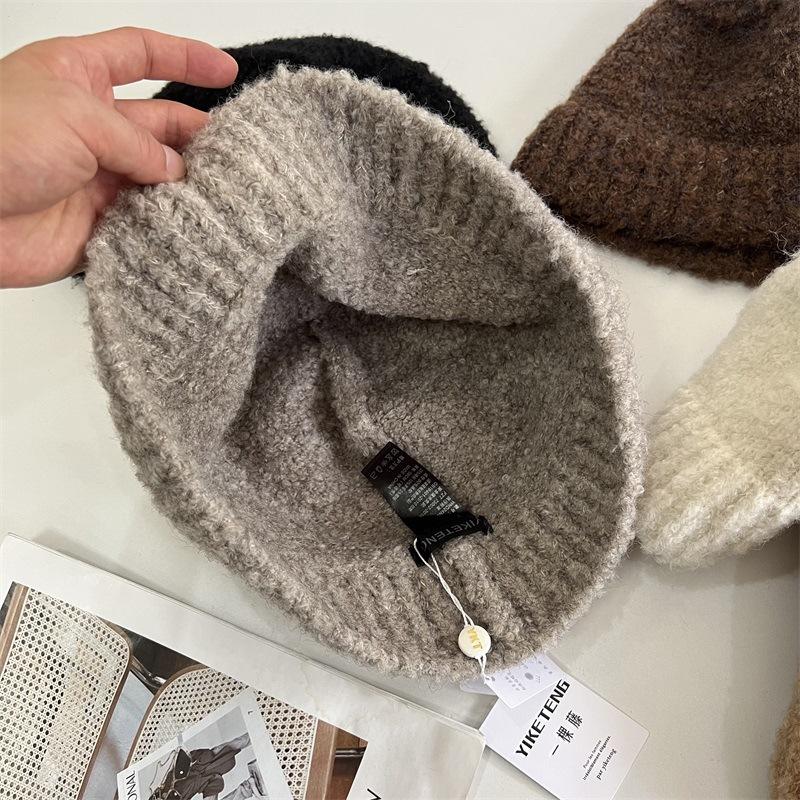 Lamb wool bucket hat women's autumn and winter new big head circumference warm plush basin hat versatile plain face small bucket hat
