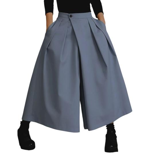 

Women Pants Pure Color Wide Leg Casual Trousers with Elastic High Waist Pleated Design Summer Leisure Pants L синий