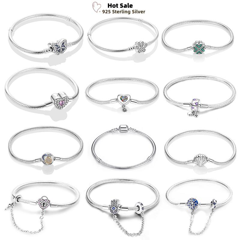 Bracelet Silver 925 Original 17-20CM Star Moon Heart Butterfly Paw Print Zircon Bracelets Fit DIY Charms Birthday Jewelry Gifts