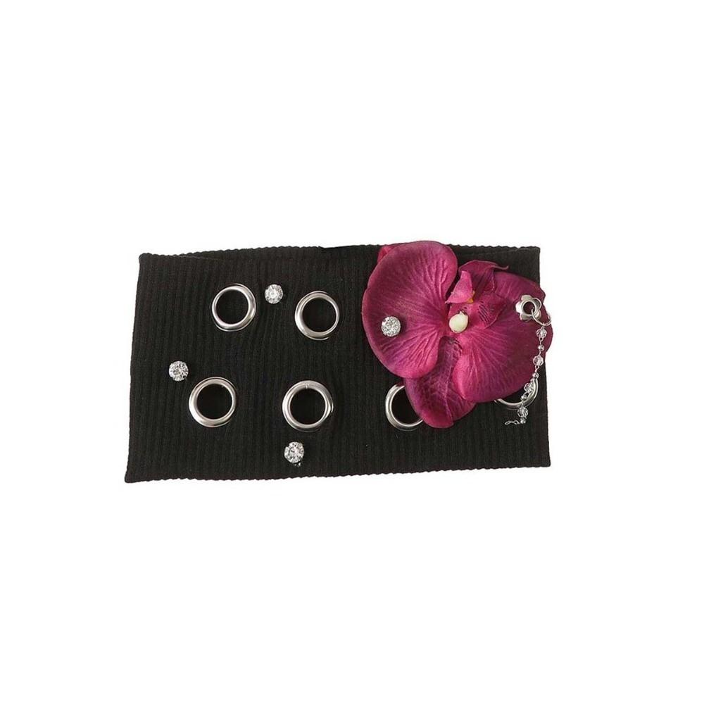 Hollow Out Flower Elastic Headband Hibiscus Rhinestone Chain Headscarf  Girls