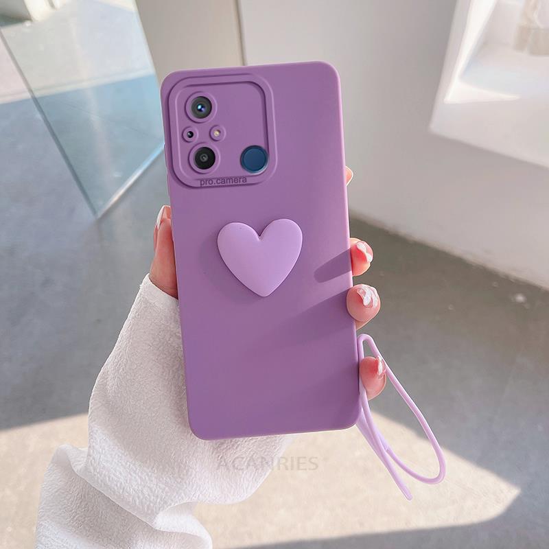 Redmi12c Love Heart Lanyard Silicone Case On For Xiaomi Redmi NOTE 11 12c 12 4g 10 10a 10c 8 9 9a 9c Nfc A1 A2 Redmi12 Camera Cover Redmi12