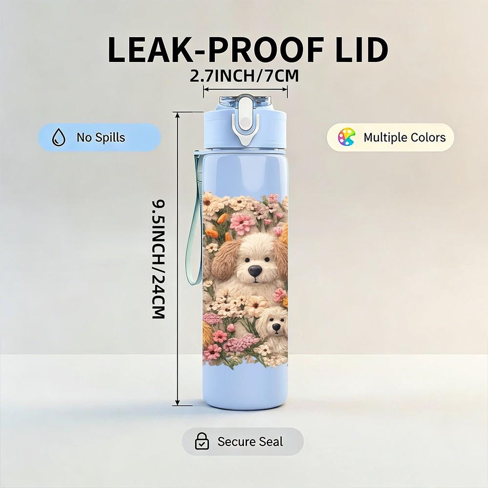 1PC Teddy Bear Stuffed Toy Group Print 750ml Color Plastic Sports Water Bottle Leakproof Flip Straw Lid Suitable for Sports Office Home Use