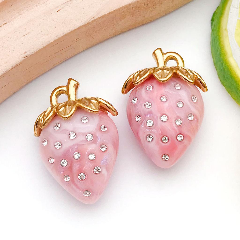 2pcs Stainless Steel 3D Stereoscopic DIY Jewelry Accessories Keychain Necklace Pendant Pendant Cherry Strawberry Craft Supplie