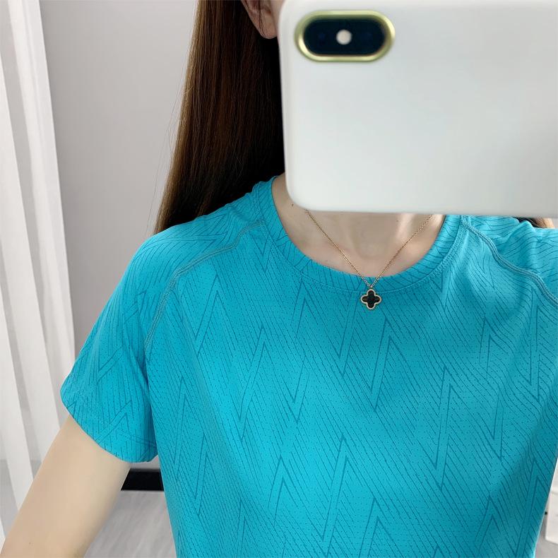 Women's Quick-Dry Mesh Printed Sports T-Shirt - Summer Round Neck, Short Sleeve, Sweat-Wicking, Ice Silk Fabric for Running & Fitness