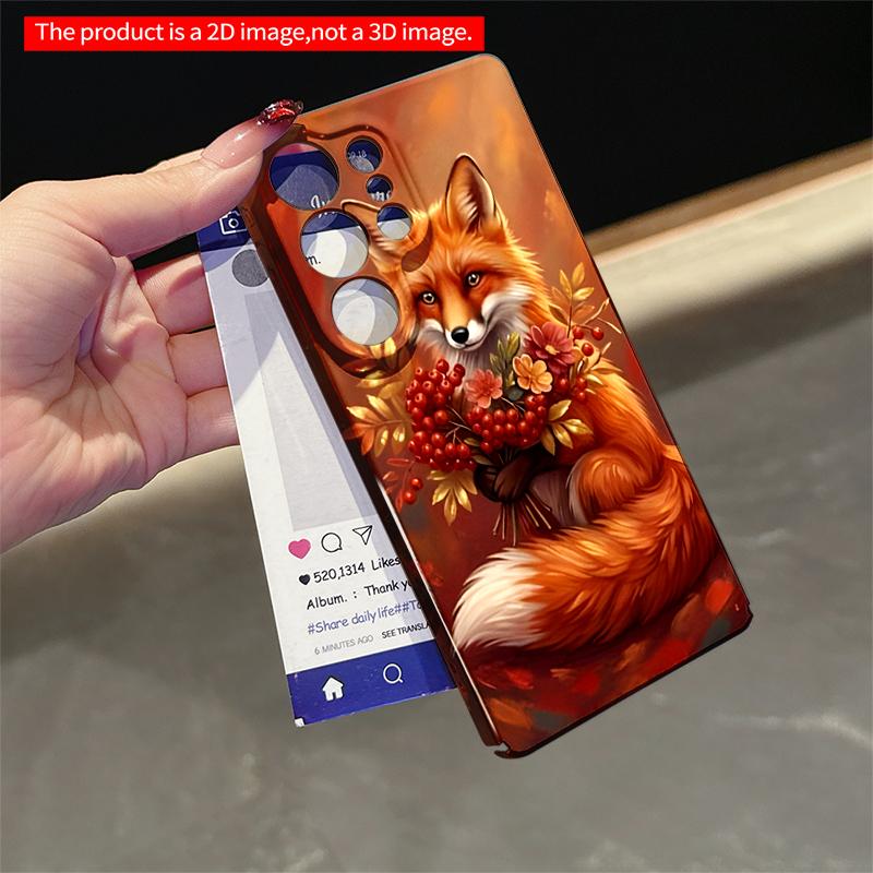 2DFlat Samsung phone case Autumn Fox Holding Berries & Flowers Applicable to Galaxy S23 S24 S25ULTRA S26 A12 A14 A15 A16 A54 A55