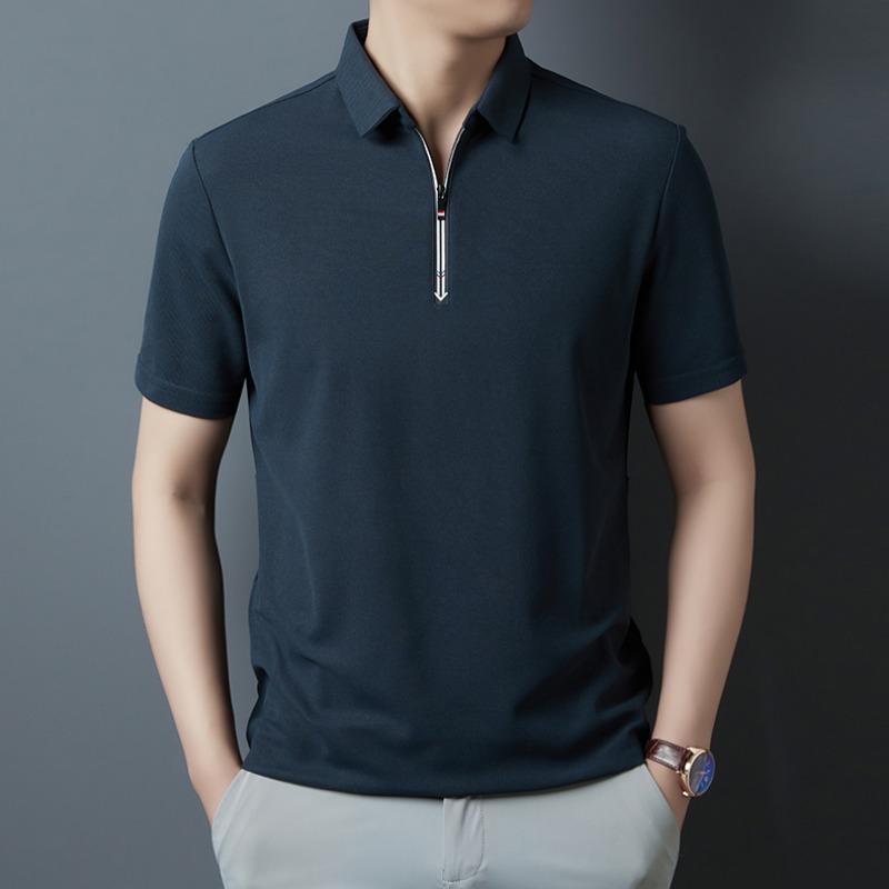Men Short Sleeve Polo Shirt Half Zip Collar Breathable Casual Business Top