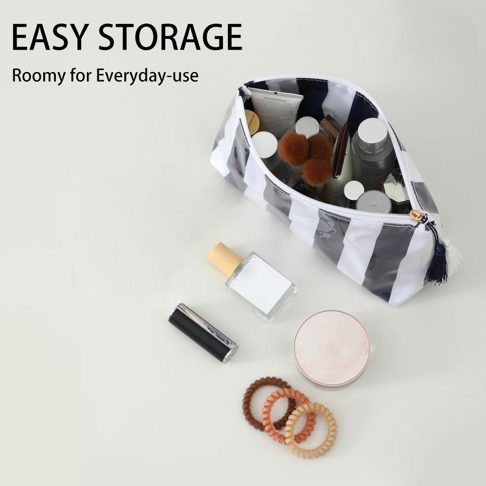 Portable PVC Makeup Bags Large Capacity Striped Wash Bag High Aesthetic Waterproof Purse Bag Travel Use