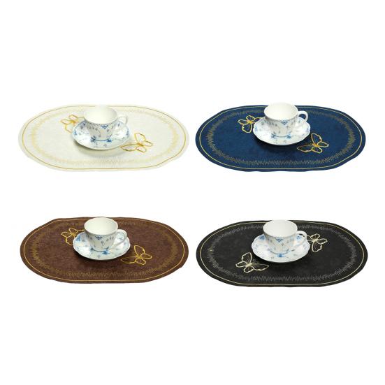 Linen Placemat Embroidery Butterflies Pattern Oval Heat-Resistant Stain-resistant Placemat Dining Accessories